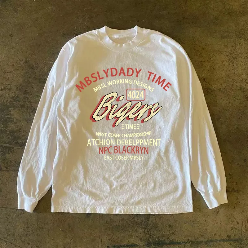Long Sleeve 310 Pure Cotton Men's T-Shirt Upward Hero Non-Light American Style Couple's T-Shirt Youth Loose Fit Printed Tee
