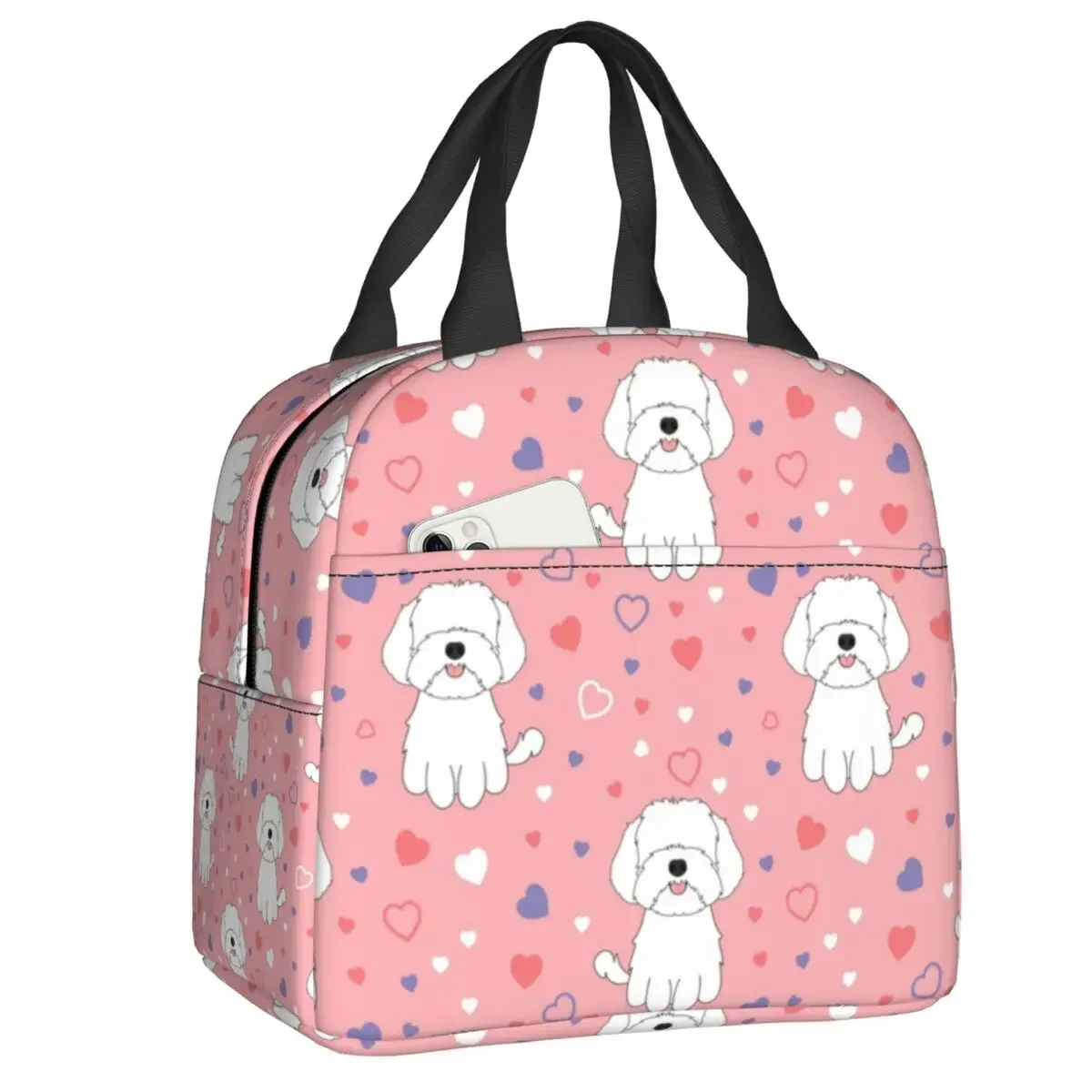 White Maltipoo Dog Insulated Lunch Bag for Women Leakproof Maltese And Poodle Mix Cooler Thermal Bento Box Kids School Children