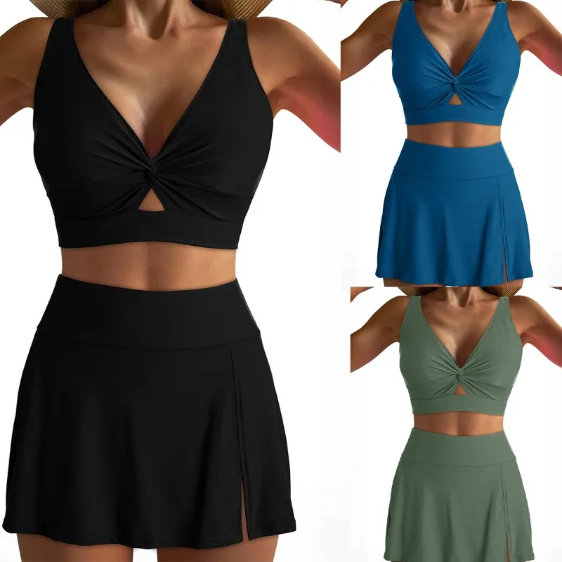 

Swimwear Woman Hollowed Out Top High Waisted Skirt and Pants Women's 2-piece Swimsuit Bathing Suit Women's Two-piece Swimsuit