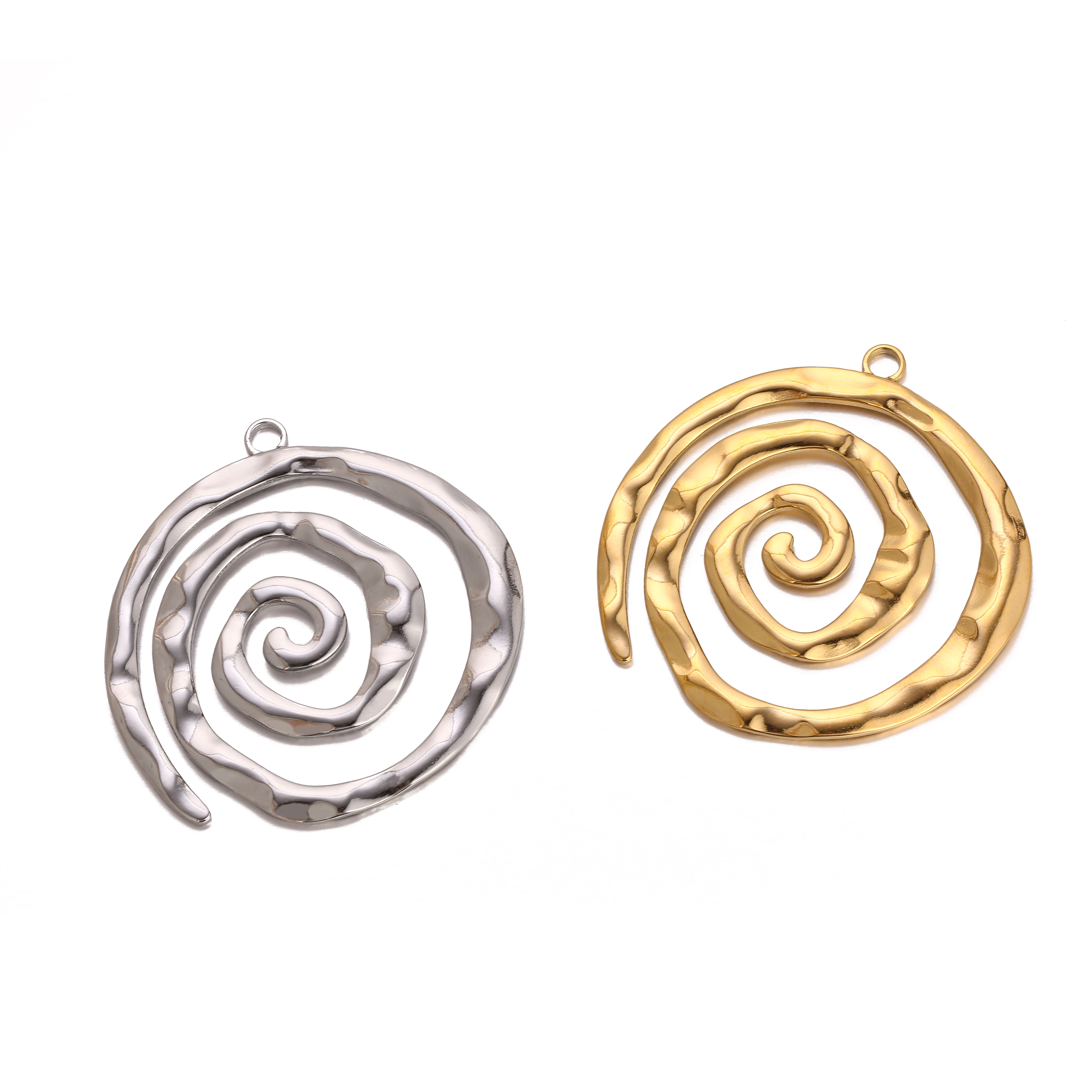 Dijes de acero inoxidable con patrón de espiral, 3 piezas, Color dorado en relieve, collar, pendientes, accesorios para hacer joyas hechas a mano