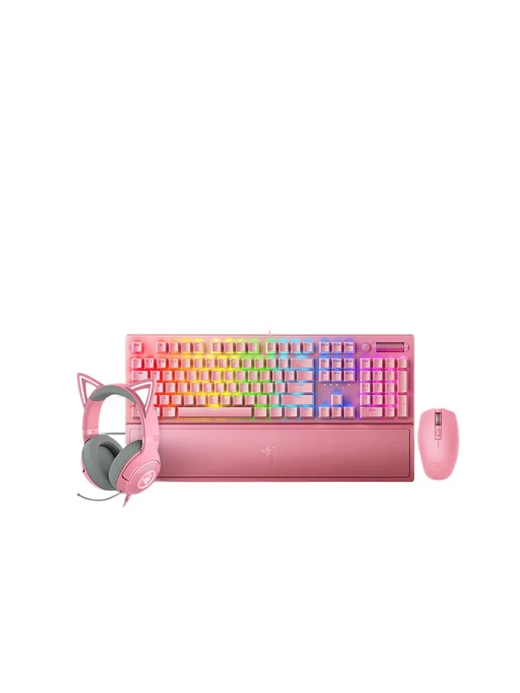 Thundersnake Black Widow Mechanical Keyboard Mouse Cute Cat Earbuds Pink Crystal Computer Game Esports Girl Set