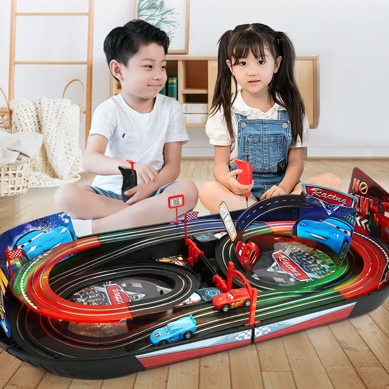 2024 Alloy Cartoon Disney Pixar Cars Lightning Mcqueen Two Person Racing Game Toys Rail Car Birthday Christmas Gift For Boys