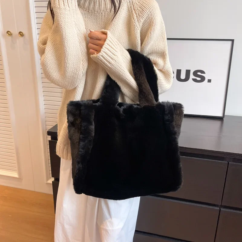 Fashion Commuter Big Bag Women\'s 2024 New Trendy Autumn Fur Bag Portable Large Capacity Shoulder Tote Plush Bag