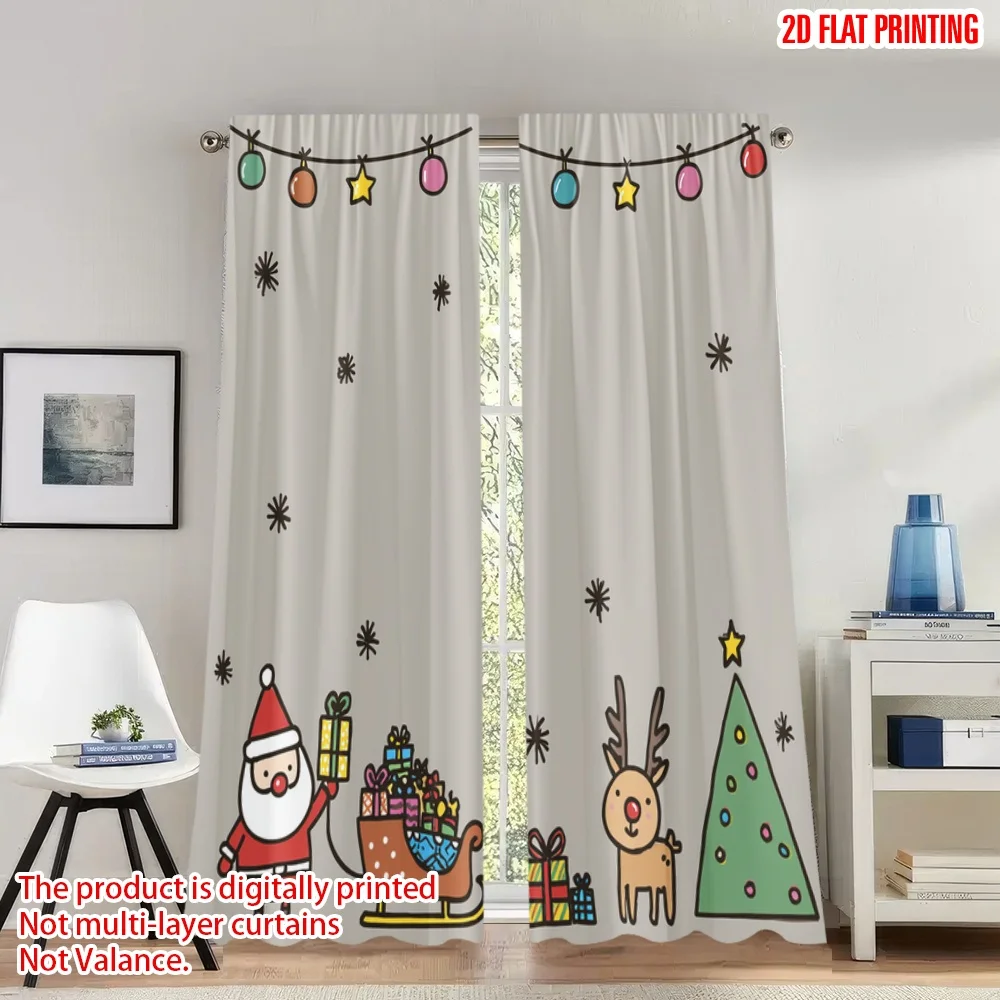 

2pcs 2D flat printing Christmas Curtains Christmas Santa Claus Reindeer Gifts Digital Printed Polyester Drapes Holiday