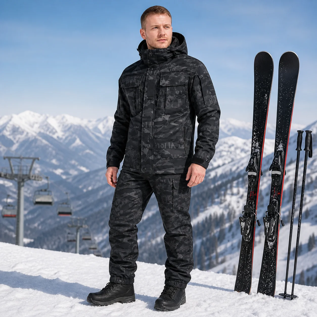 Unisex Fleece Lined Windproof Waterproof Autumn Winter Outdoor Climbing Suit Tactical Workwear Two Piece Set for Men and Women