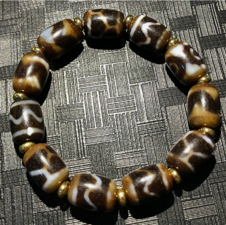 Magic Tibetan Old Agate Various patterns Totem dZi Bead Bracelet 11*16mmC1912