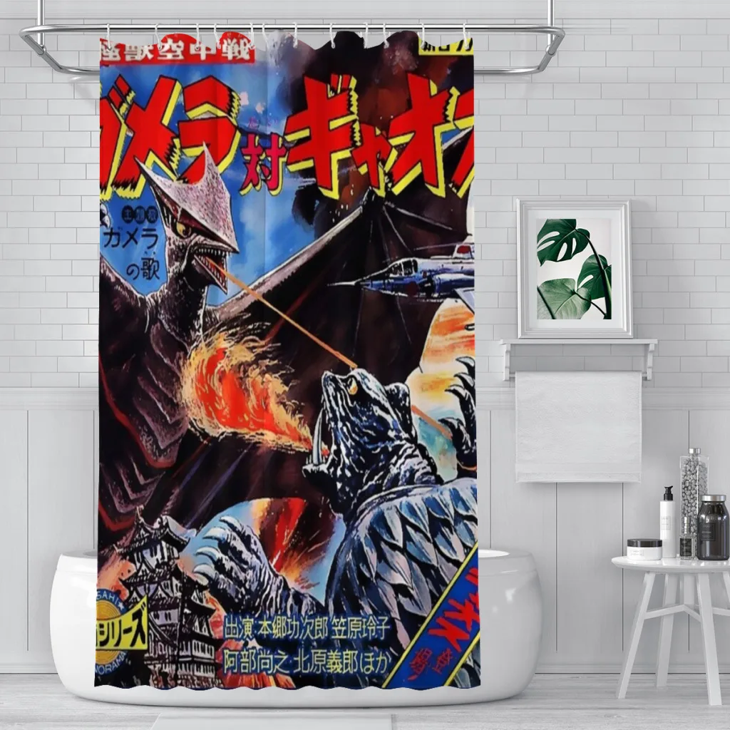 

Modern 3D Printing Gamera and Gyaos Shower Curtain Landscape Bath Curtain With Hooks for Bathroom