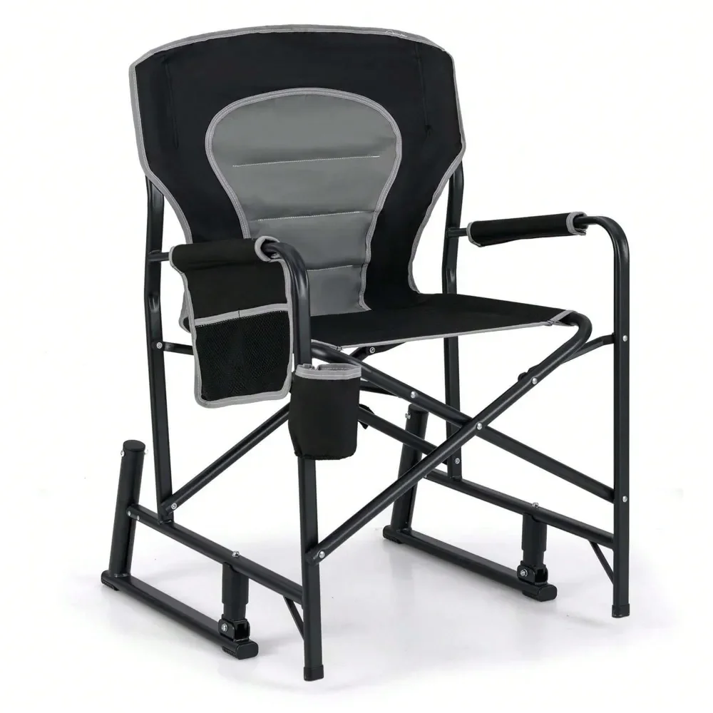 

Outdoor Rocker Camping Chair For Adults With Dual Springs Padded Back Black Red