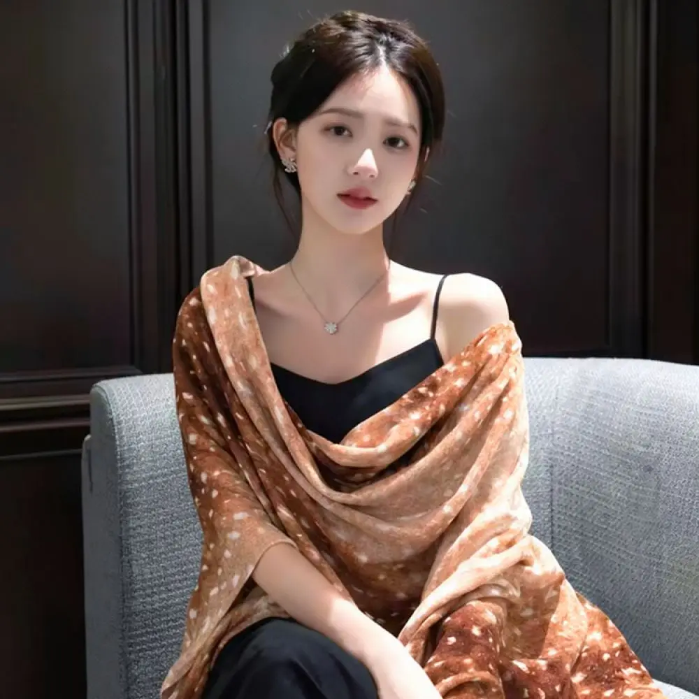 Vintage Floral Scarf Watercolor Print Brown Long Shawl Lightweight Fashion Pashmina Elegant Women Neck Decor Spring Wrap