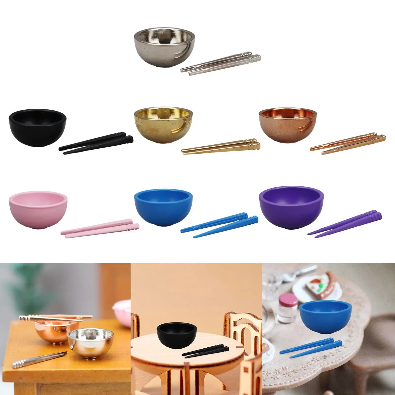 1:12 Scale Dollhouse Bowl Chopsticks Dollhouse Tableware Miniature Kitchen