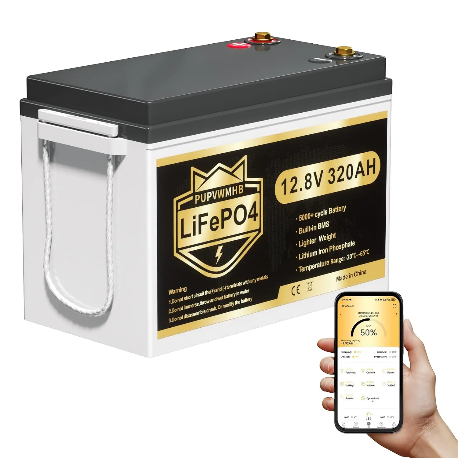 12V 320Ah LiFePO4 Battery with 200A BMS, 15000 Cycles, 4096Wh Energy Density, Solar Storage & RV Off-Grid Power, Customized