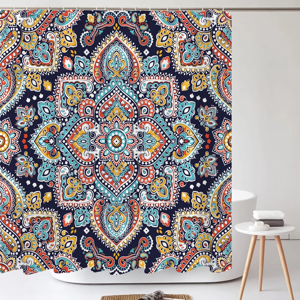 Bohemian style Shower Curtain Boho Mandala Print Design Aesthetic Bathroom Decor Washable Fabric Shower Curtains With Hooks