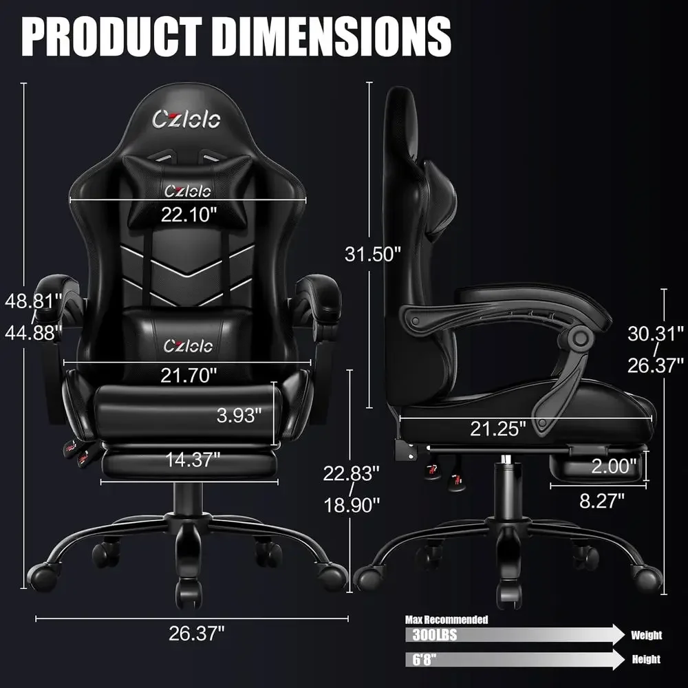Ergonomic Gaming Chair with Footrest, Lumbar Support, and Massager - High-Back, Reclining, Adjustable for Comfort view 3