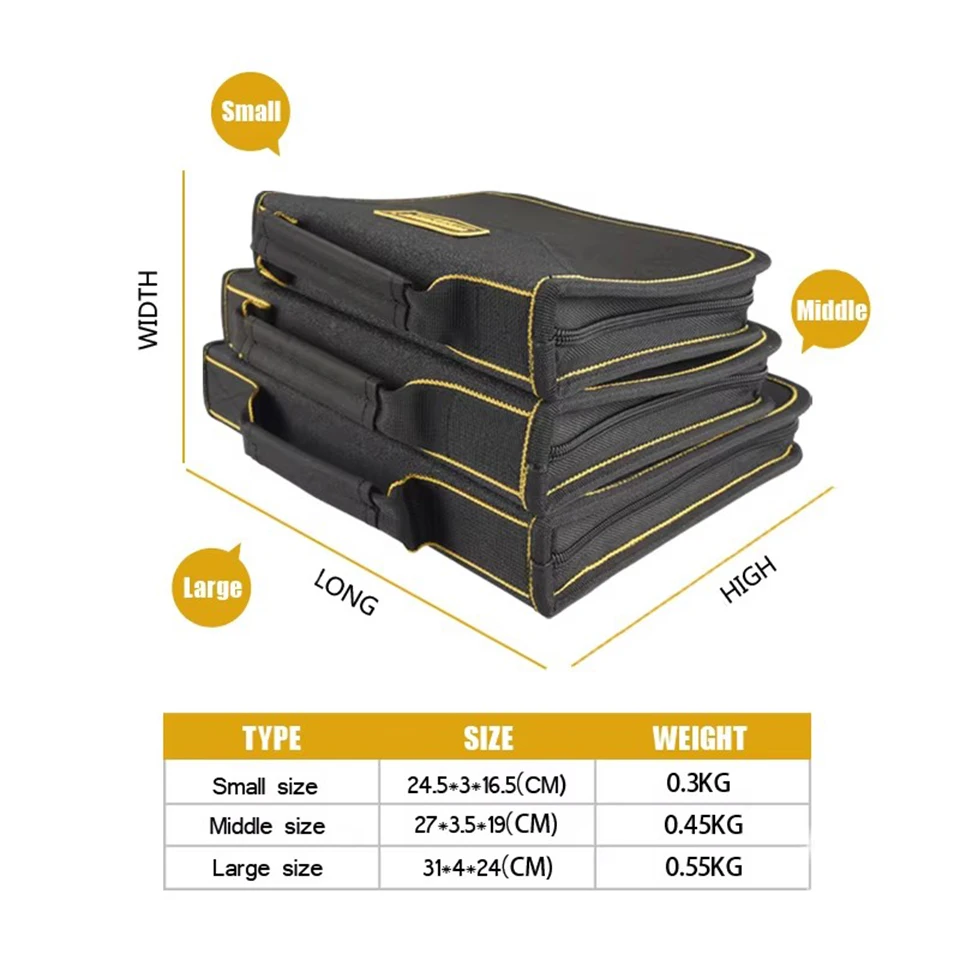 Folding Tool Bag for Electricians,Waterproof Portable Tool Organizer Kit with Zipper Closure,Storage Pouch for Technicians WH040
