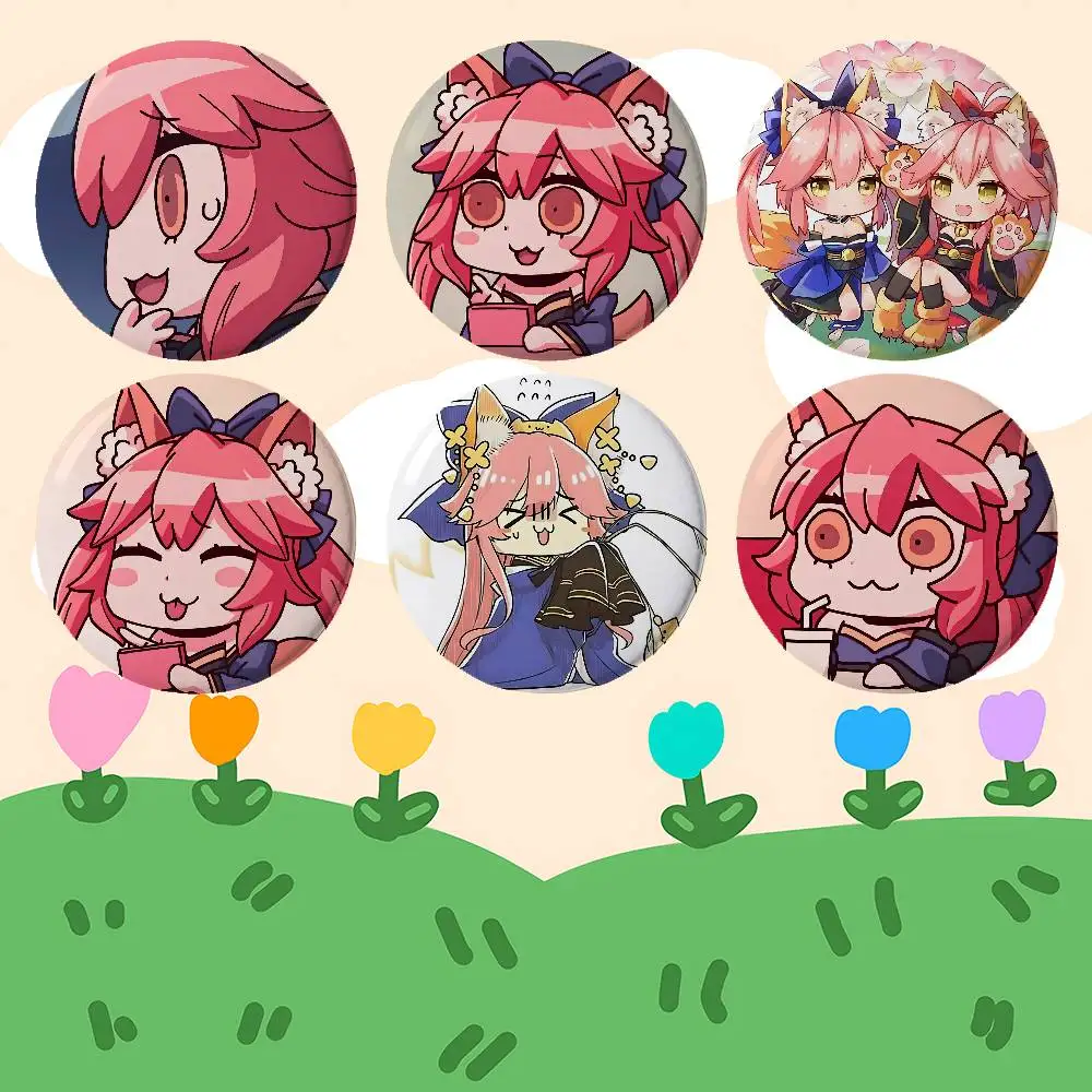 Anime Tamamo No Mae Badges Peripheral Lapel Pins Tinplate Round Brooch For Shoulder Bag Accessories Souvenir Gifts