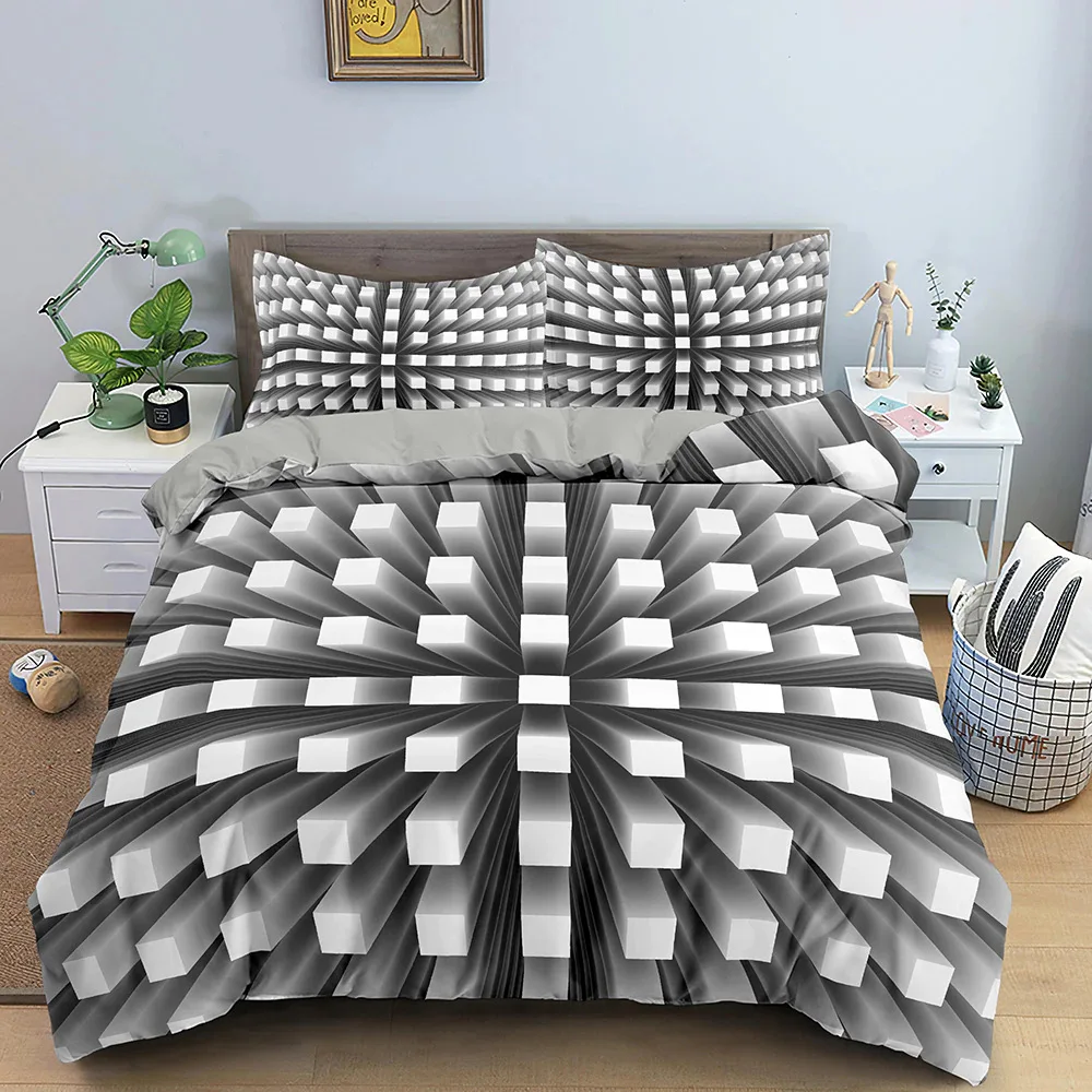 

3D Geometric Duvet Cover King/Queen SizeThree-dimensional Bedding Stereoscopic Dense Cuboid Abstract Art Quilt Cover