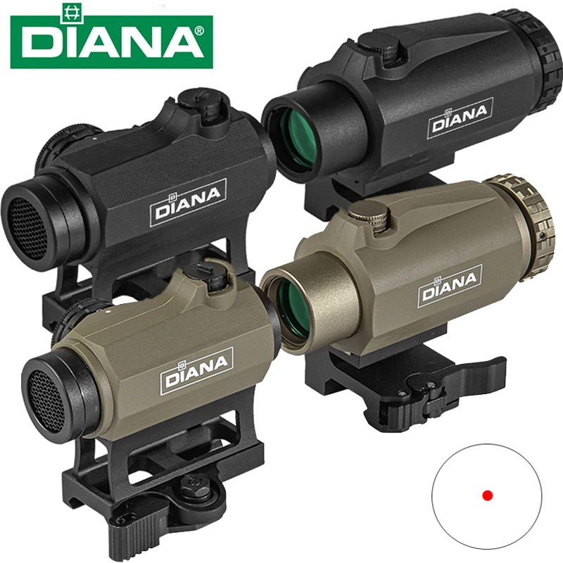 DlANA 1X22 Red Dot Scope Reflex Collimator Sight 3X Magnifier Holographic Rubber Cover For Real Firearms .223 5.56 & Airsoft