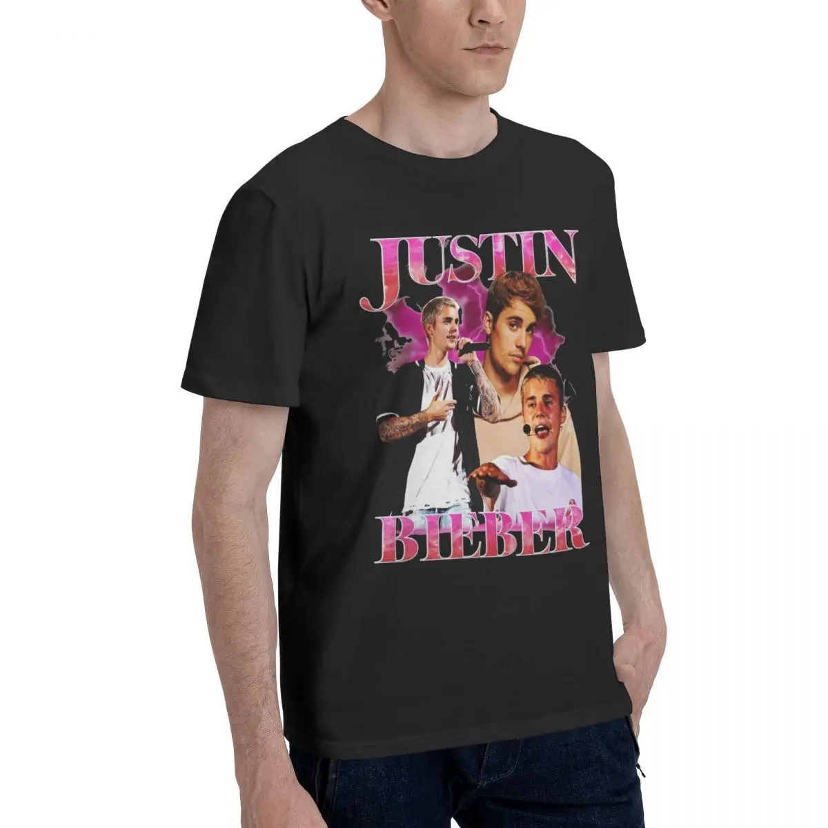 Justins Biebers T-Shirt Men Crazy Pure Cotton Tees Crew Neck Short Sleeve T Shirt Summer Clothing