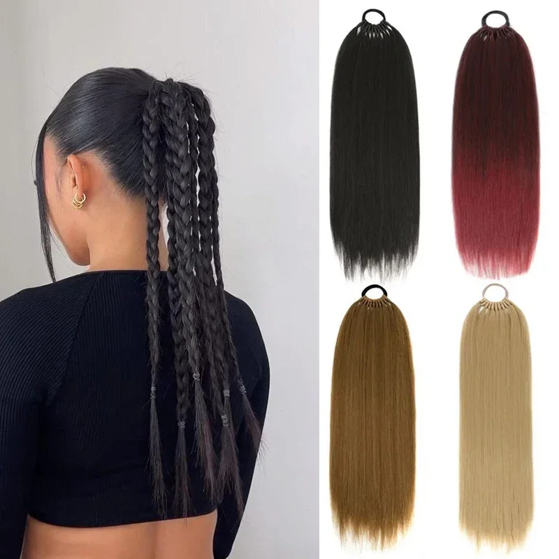 

Synthetic DIY Braid Ponytail with Rubber Band Long Straight Ponytail Extension for Women 24'' Black Braided Fake Hair Horse Tail