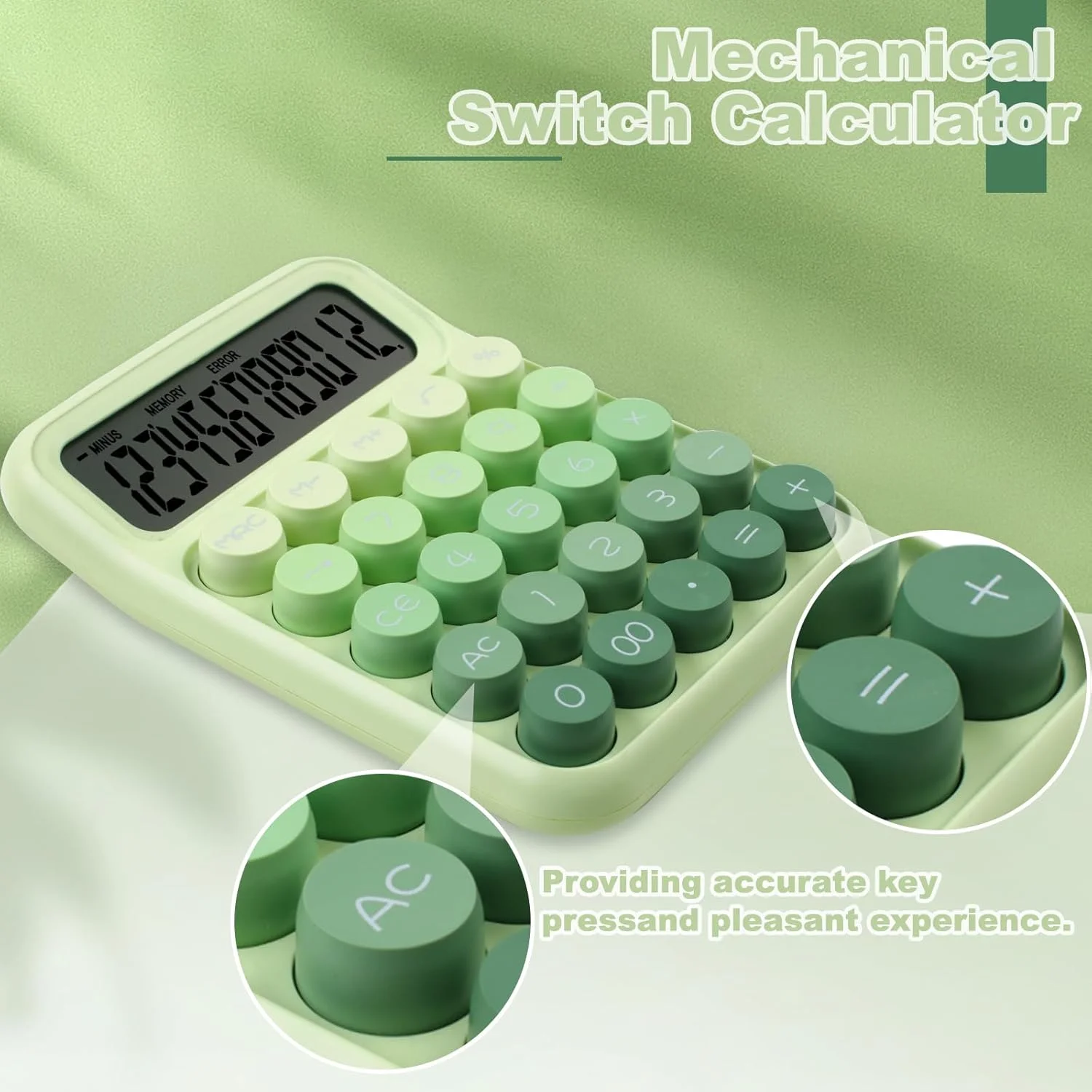 Calculatrice à bouton-poussoir mécanique, grand écran LCD à 12 chiffres, gros boutons, utilisation facile à presser comme calculatrices de bureau, bouts