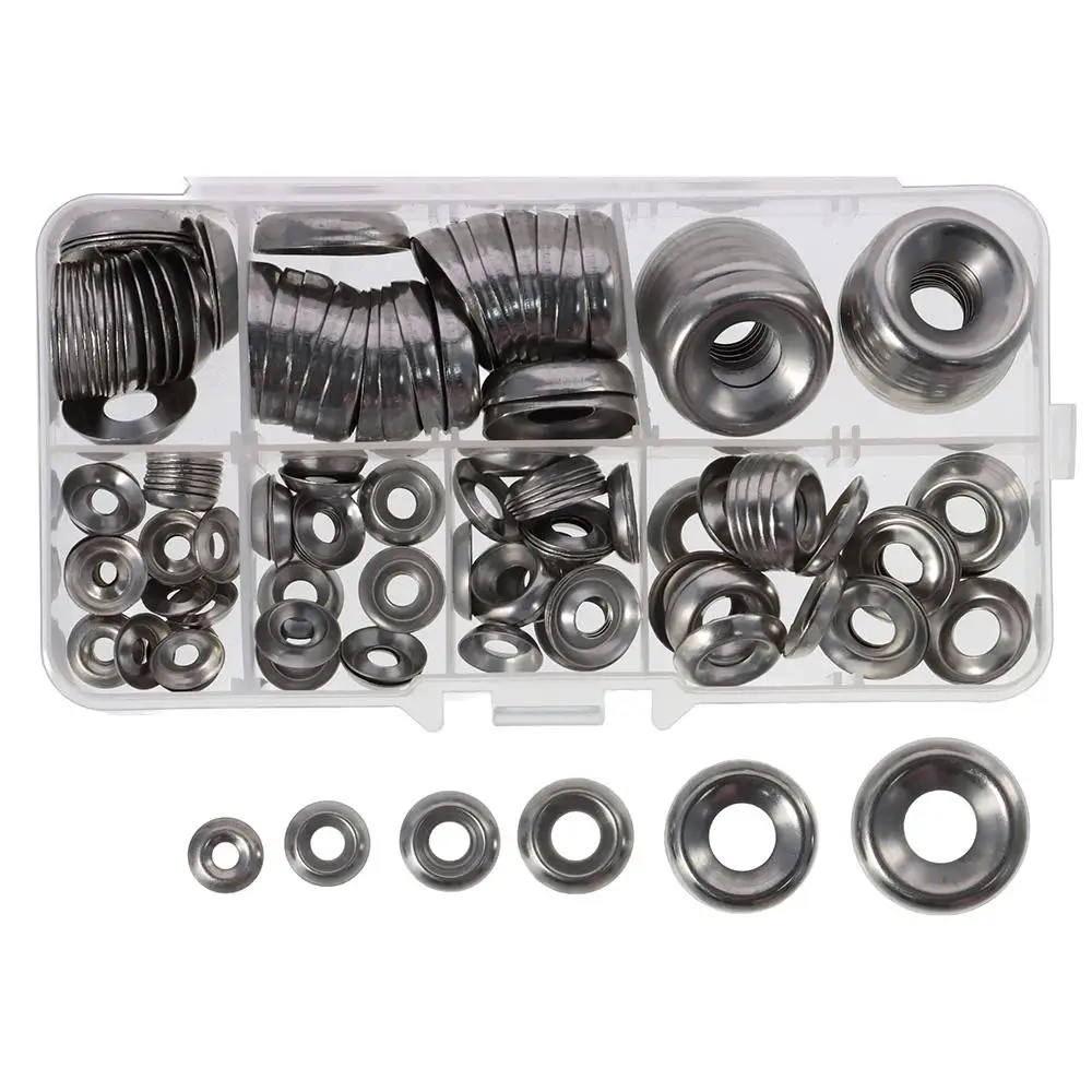 170Pcs 304 Stainless Steel Finishing Cup Countersunk Washers Assortment Kit,4#/6#/8#/10#/12#/14#/16# Silver Finishing Cup Washer