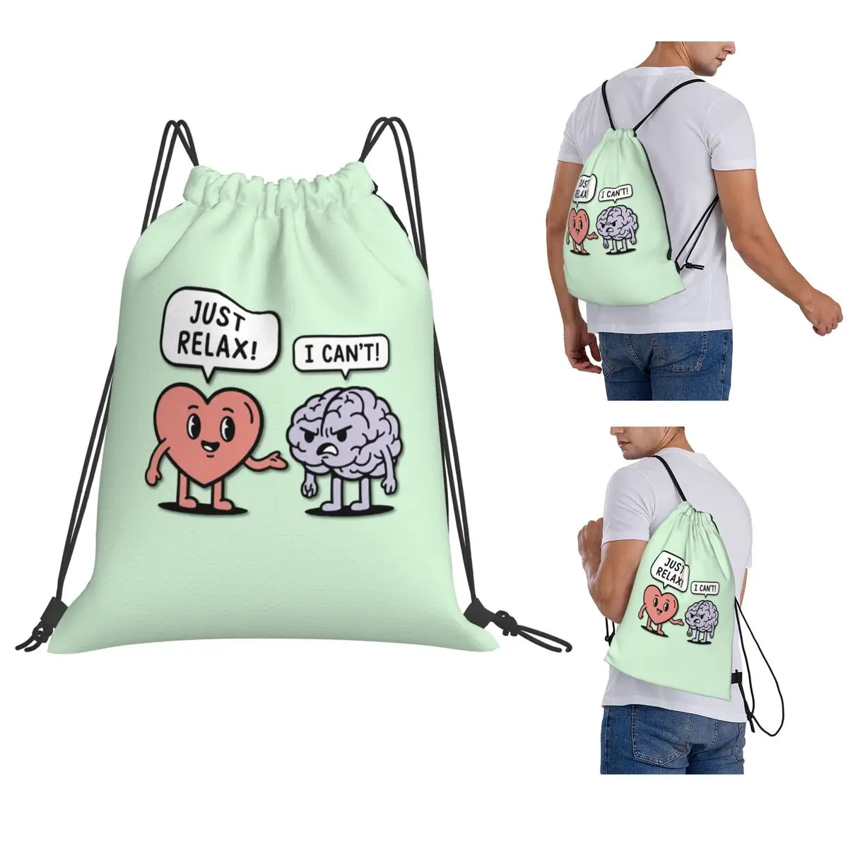 Heart And Brain Backpacks Fashion Drawstring Bundle Pocket Sundries Bag Book Bags for Man Woman Students