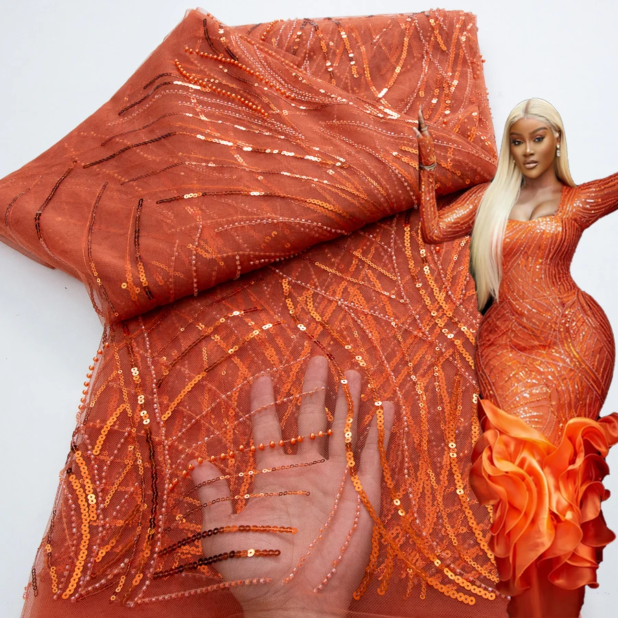 5 Yards Luxury African Sequins Groom Lace Fabric 2026 High Quality Tulle French Nigerian Beaded Lace Fabric For Wedding Dress