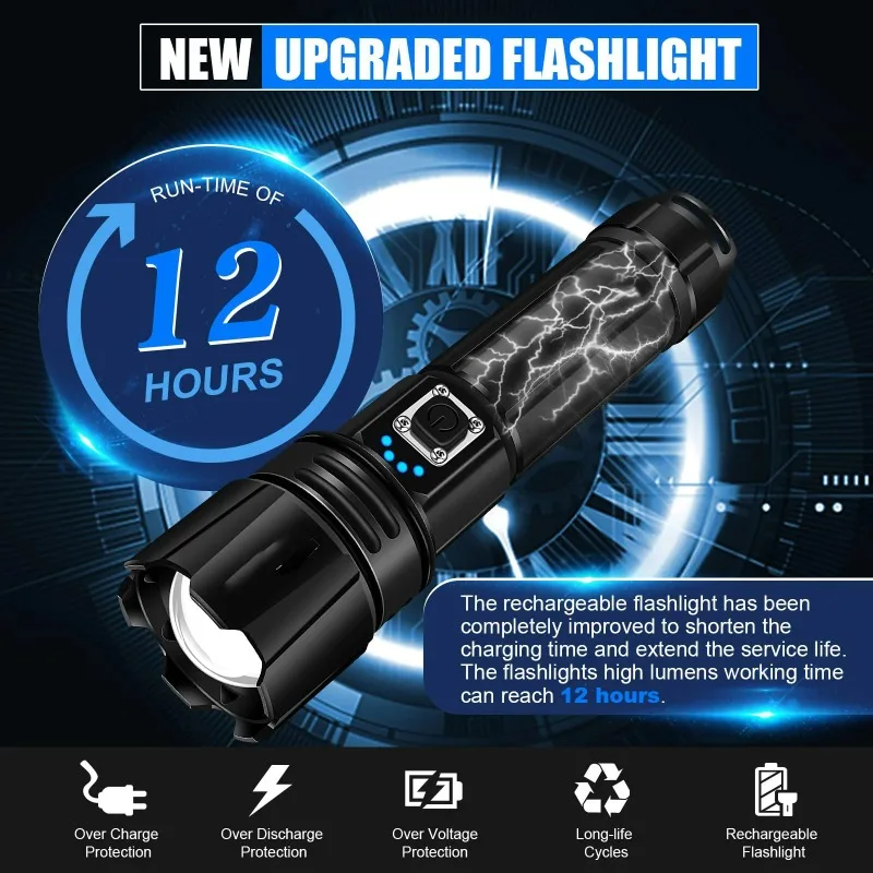 Strong Light Flashlight Aluminum Alloy Long Range Waterproof 5V USB Charging Outdoor Telescopic Focusing Lighting Flashlight