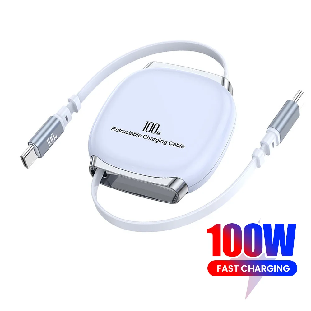 

PD 100W Retractable Charging Cable Type C To Type C Fast Charging For iPhone 15 16 Samsung Xiaomi Huawei USB C To USB C Cable 1M