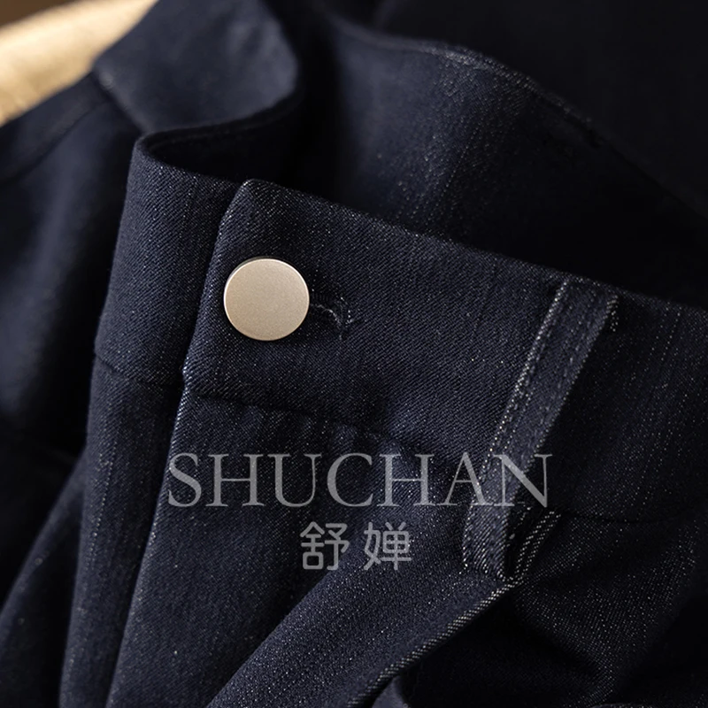 Vintage Dark Blue High Waist Straight Wide Leg Jeans Women High Waist Jeans POLYESTER SPANDEX Viscose