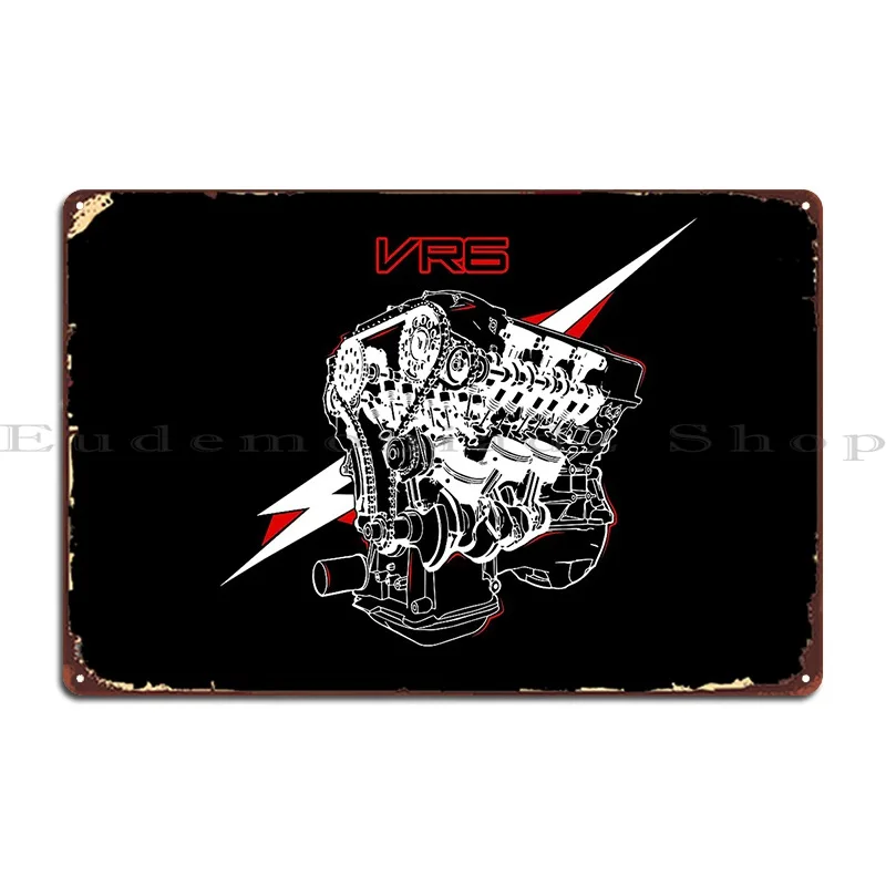 Vr6 Engine Blueprint Style Design Metal Signs Funny Bar Garage Personalized Design Tin Sign Poster
