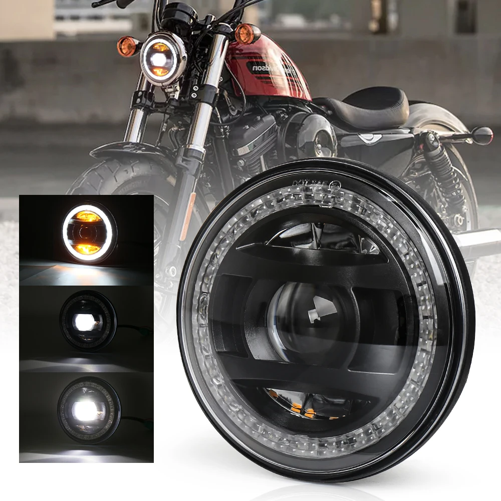 

MOVOTOR 5,75-дюймовая мотоциклетная фара с белым и желтым DRL Crystal Halo для Harley Davidson Sportster Dyna Street Bob 883 Low