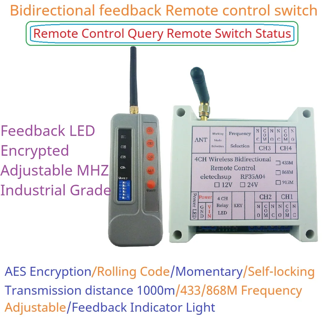 2PCS 4CH Wireless Bidirectional FSK Remote Controller 433M 868M LED Feedback Switch AES Rolling Code Encryption for Smart Home