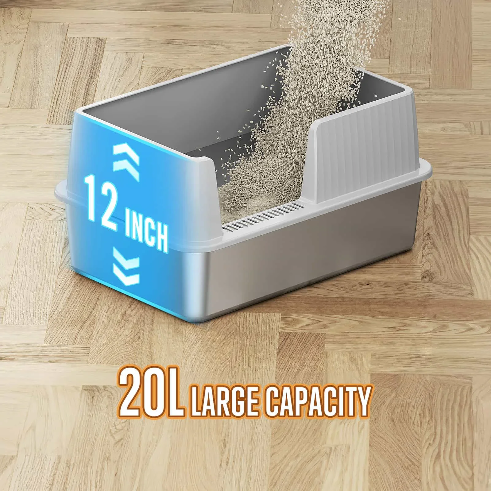 

z Semi Enclosed Stainless Steel Litter Box Easy Cleaning Big Cat Litter Box With Lid