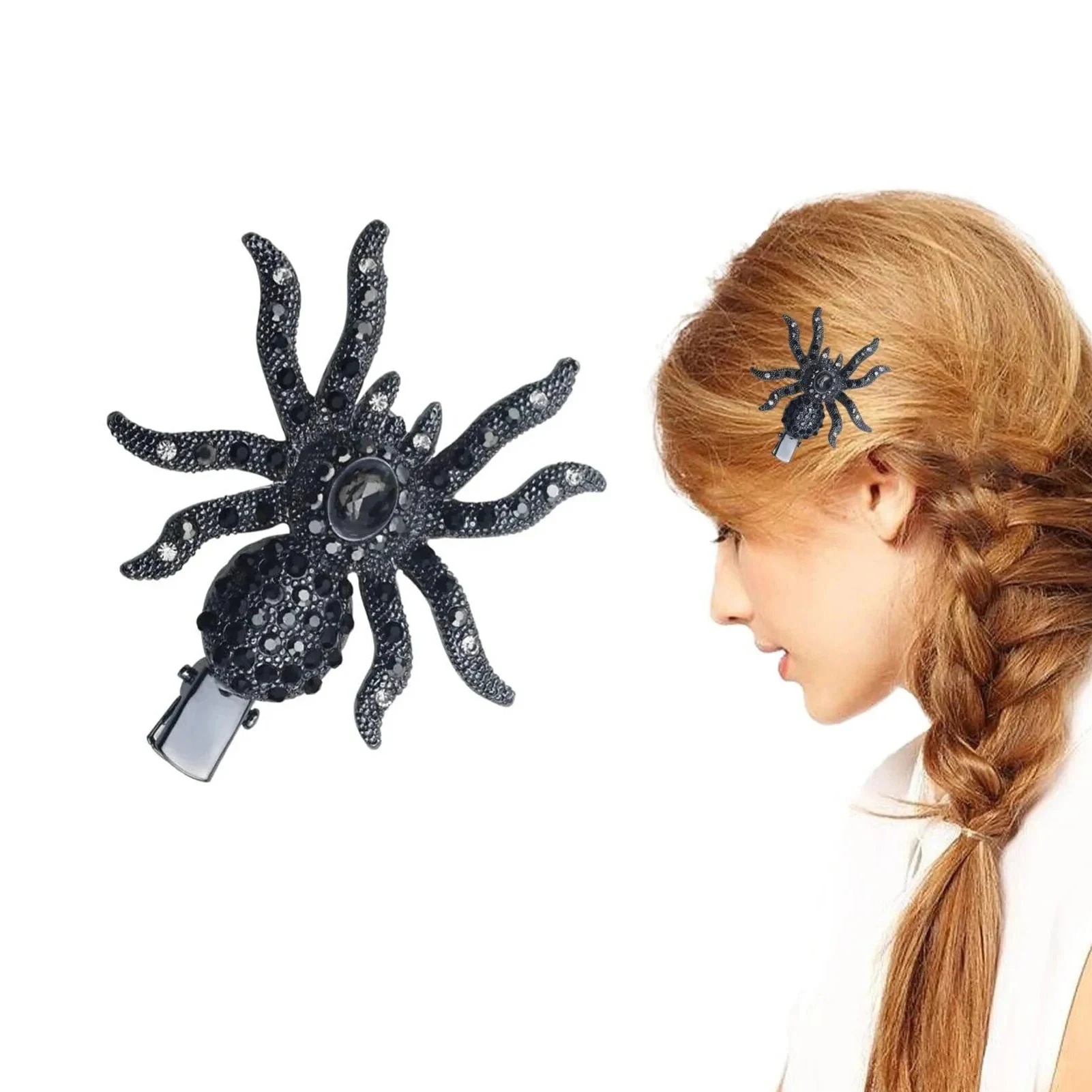 Halloween Spider Hair Clips - Vintage Rhinestone Bobby Pins, Gothic Hair Accessories for Women (6PCS Set, Party Hair Jewelry)