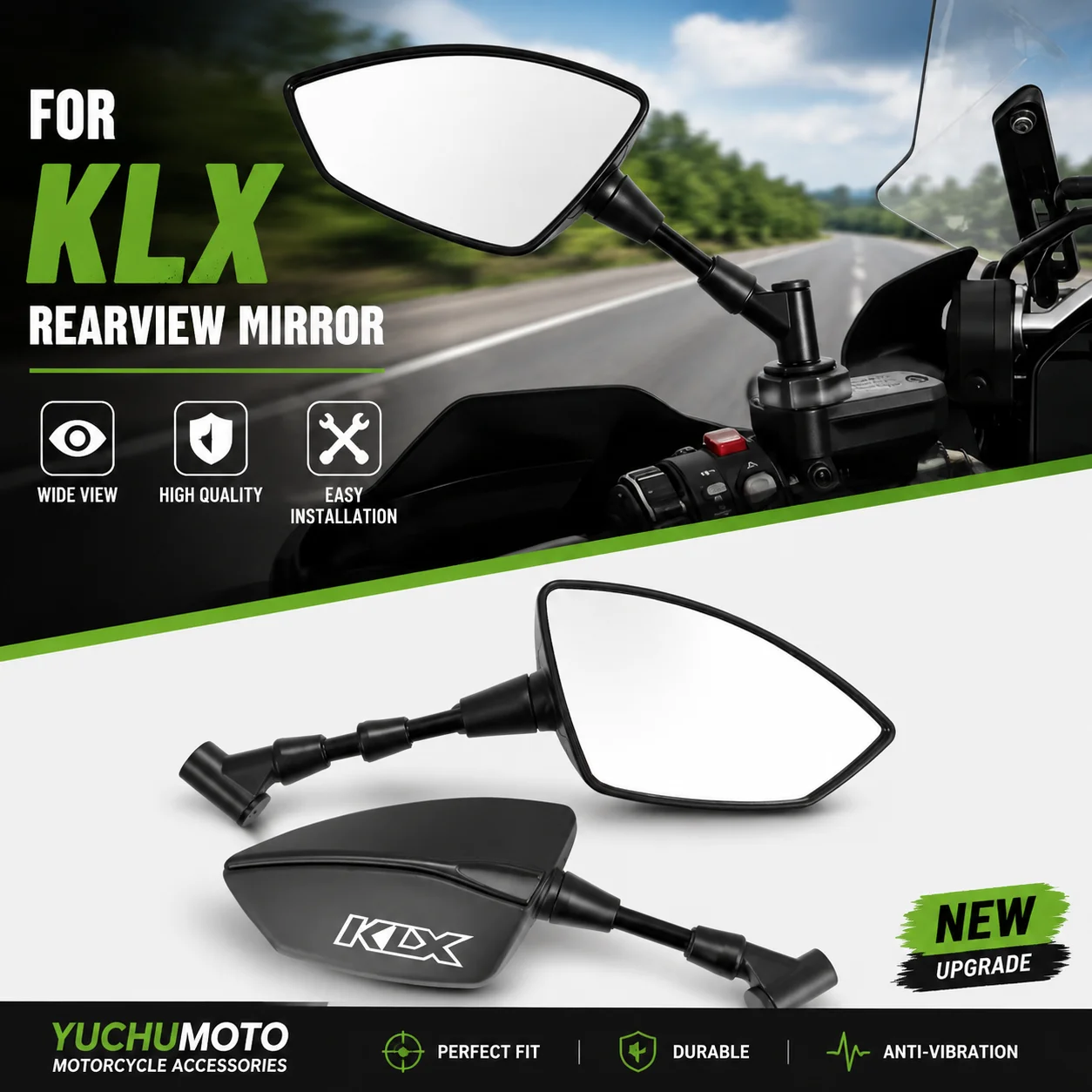 Motorcycle Accessories 8mm 10mm For KLX250 KLX300 KLX650 Universal Adjustable Rearview Mirrors Ball Joint Rustproof Vibratio