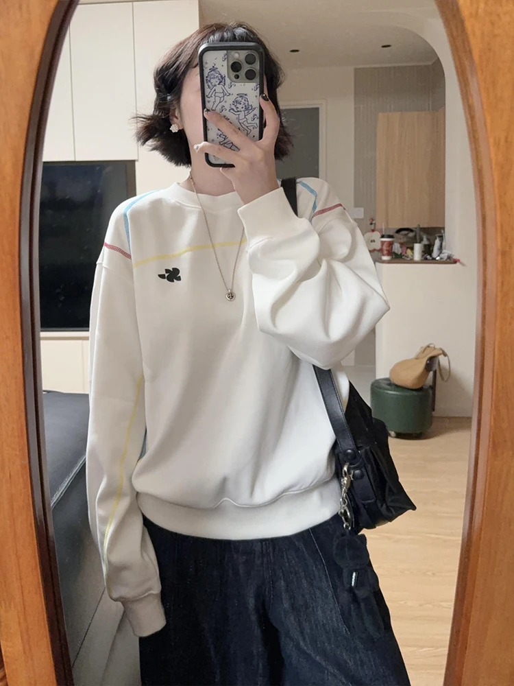 

Свободная толстовка с капюшоном для женщин, повседневная, с длинными рукавами, круглым вырезом, в стиле колор-блок, удобная, уличный стиль, осенняя новинка