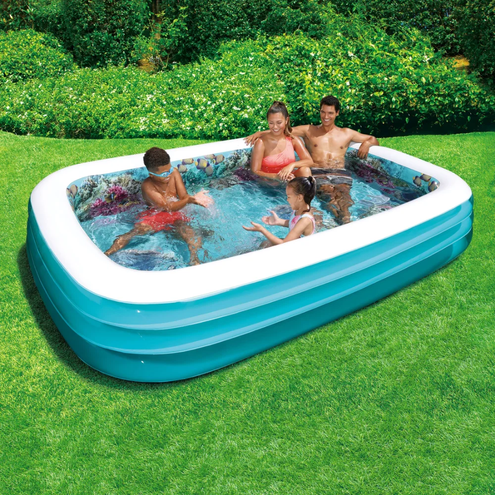 

Summer Waves Inflatable Dolphin 3D Family Pool, Rectangular, Blue, Ages 6+, Unisex