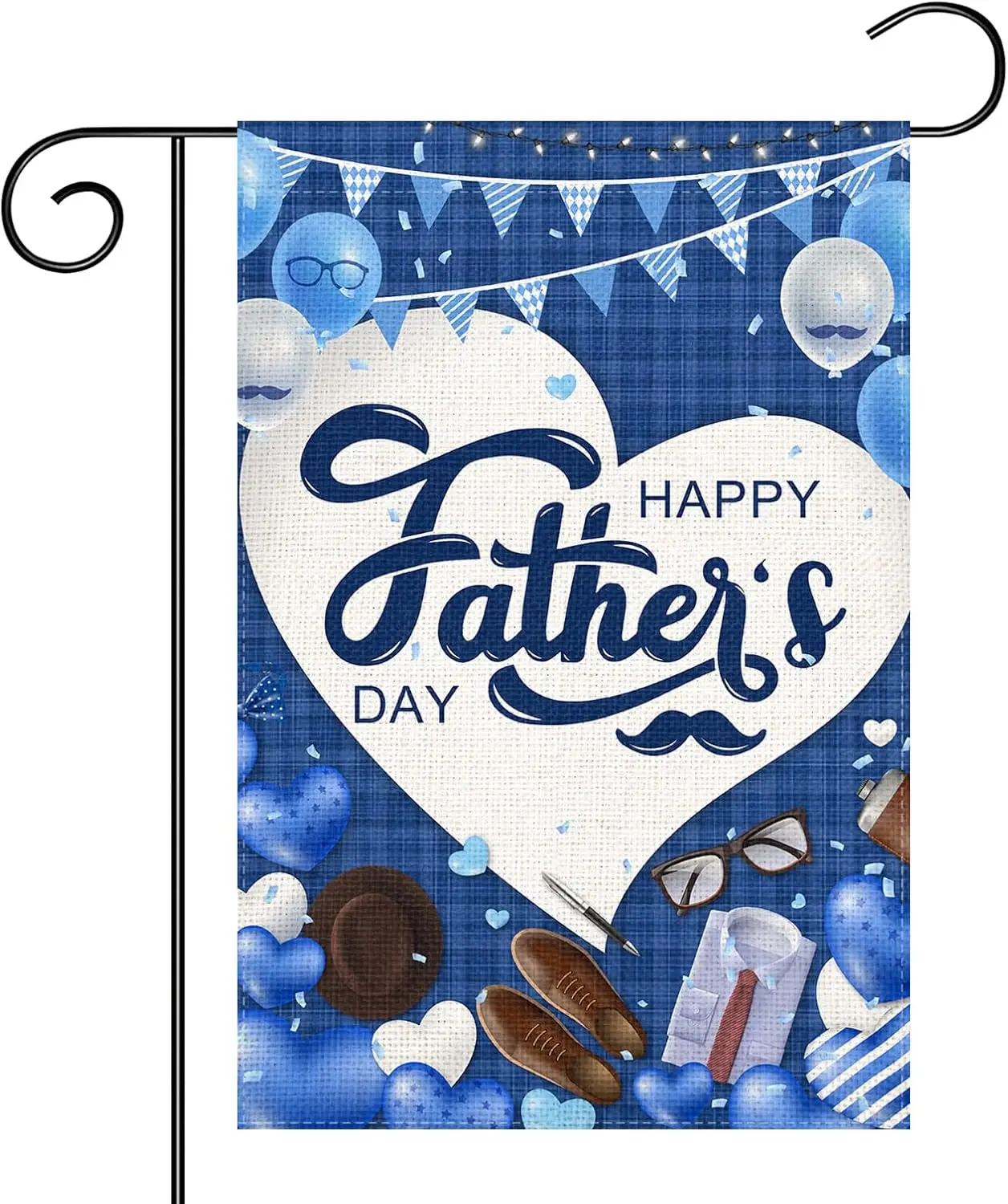 Happy Father’s Day Garden Flag Blue 12x18 Inch Hat Shirt Beard Heart Double Sided Burlap Garden Flags for Yard Decoration Da zzo