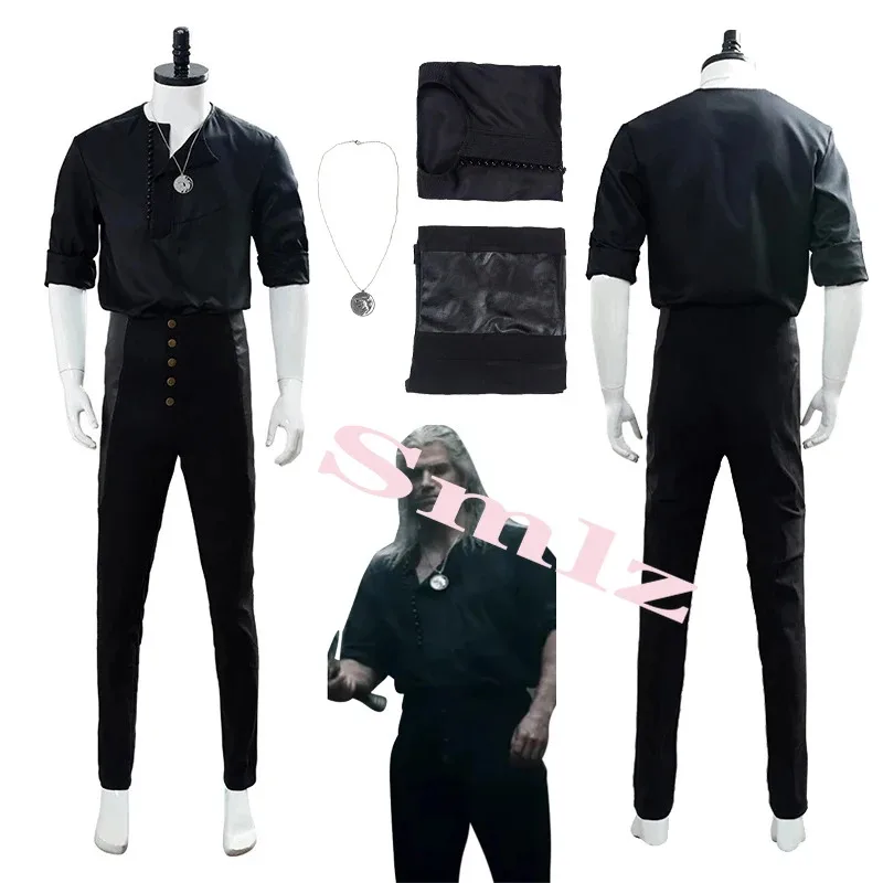 

TV Geralt of Rivia Cosplay Costume Casual Wear Shirt Men Black Suit Halloween Carnival Costume Custom