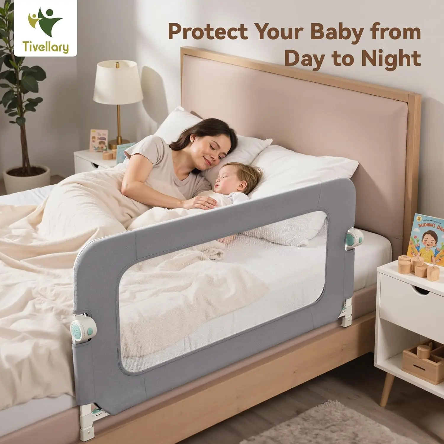 حاجز سرير قابل للطي طويل جدًا وقابل للتعديل للأطفال الصغار، يناسب سرير مزدوج إلى كينج مع واقي أمان سميك #2