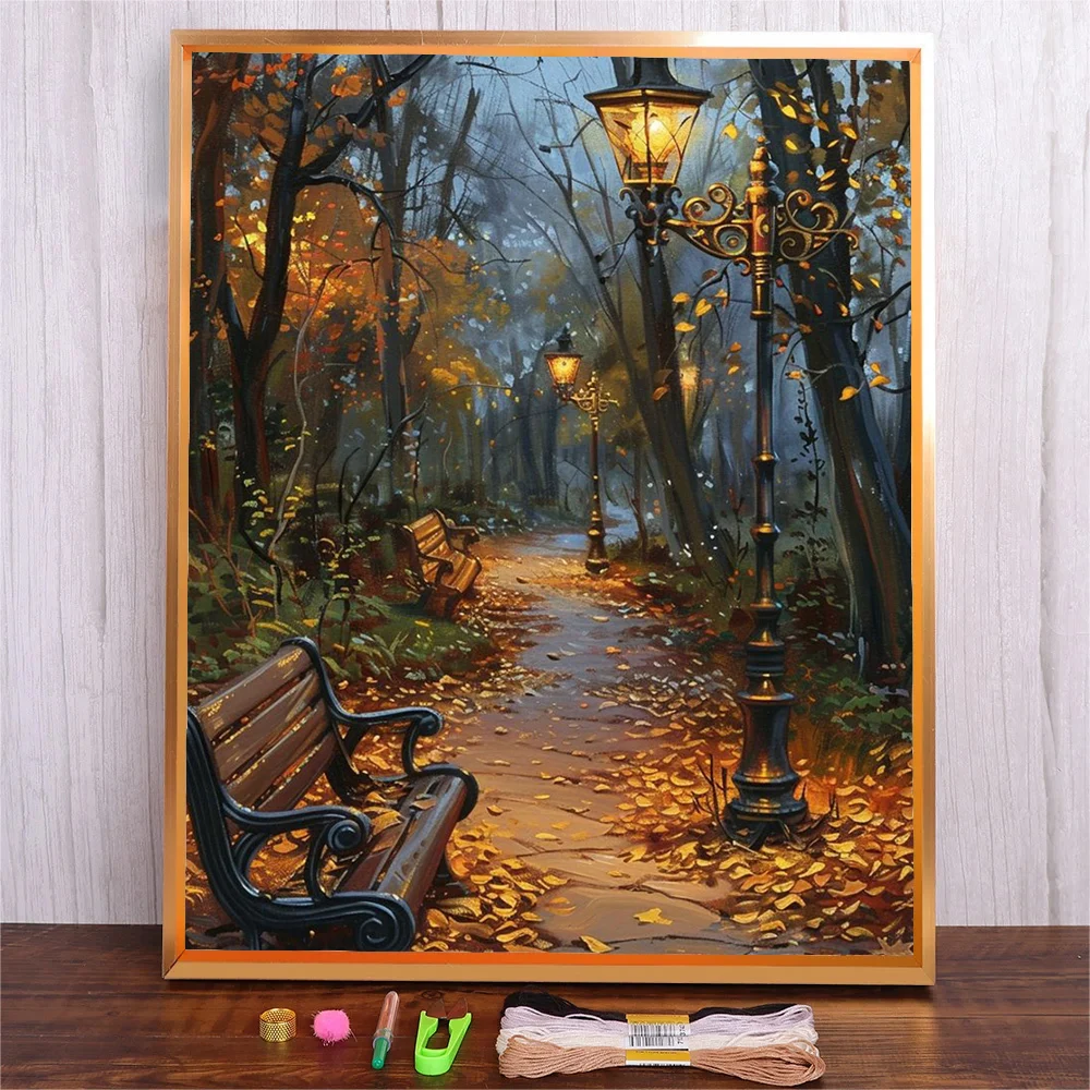 

Autumn Tree Park DIY Cross Stitch 11CT Embroidery Kits Craft Needlework Set Cotton Thread Printed Canvas Home Decor Dropshipping