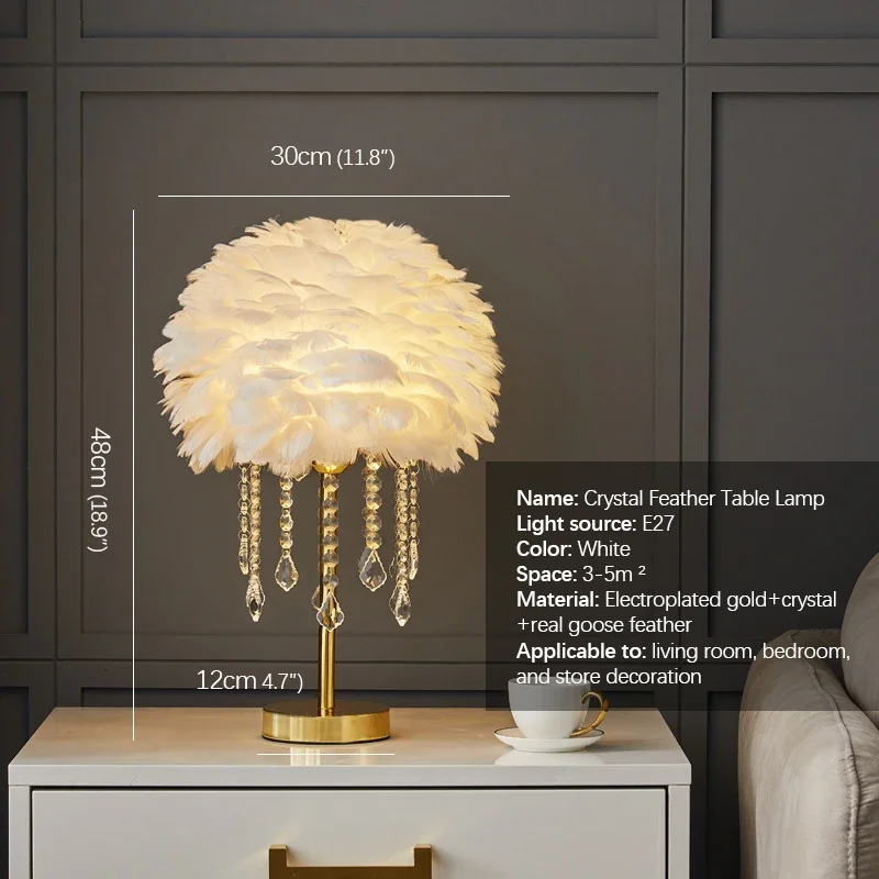 SOFEINA Feather Table Lamp Nordic Modern Living Room Bedroom Hotels HomestaysCreative LED Decoration  Desk Light