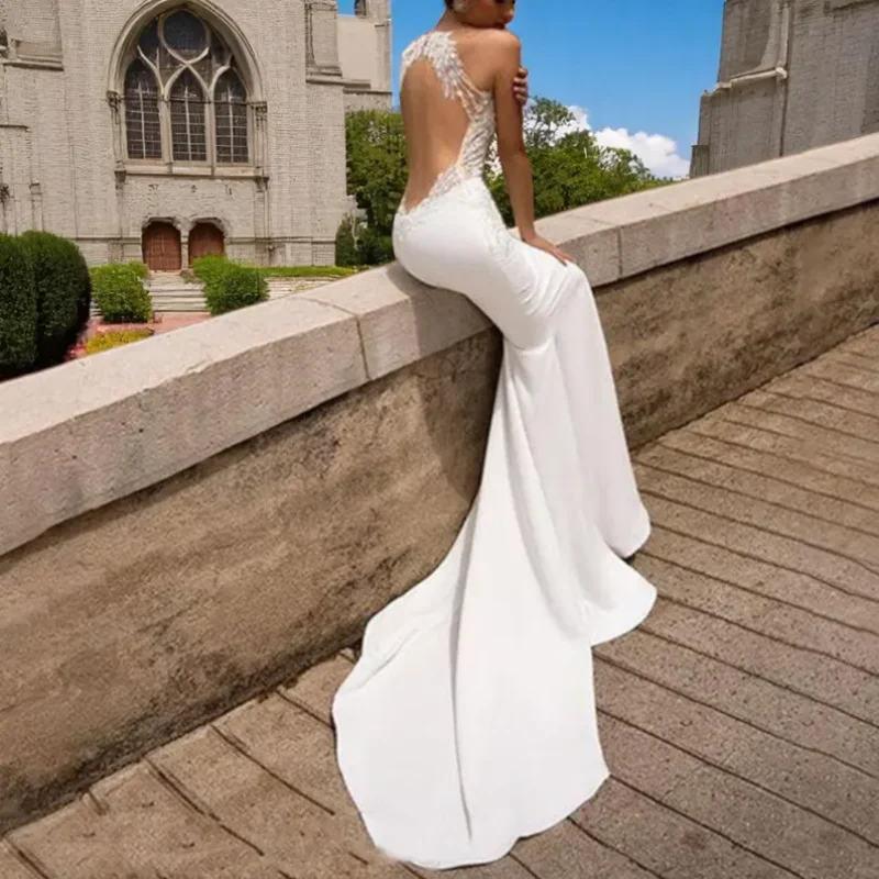 Suknia ślubna na zamówienie 2025 biała suknia dla druhen suknia wieczorowa suknia formalna odkryte plecy elegancka suknia syrena