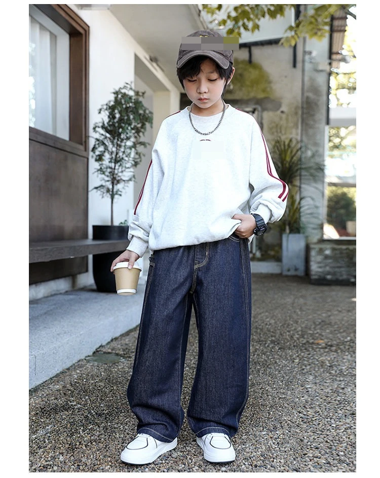 Boys Jeans Spring Fall 2026 Handsome New Kids Long Pants Big Kids Boys Wide Leg Pants Stylish Trendy Outfit