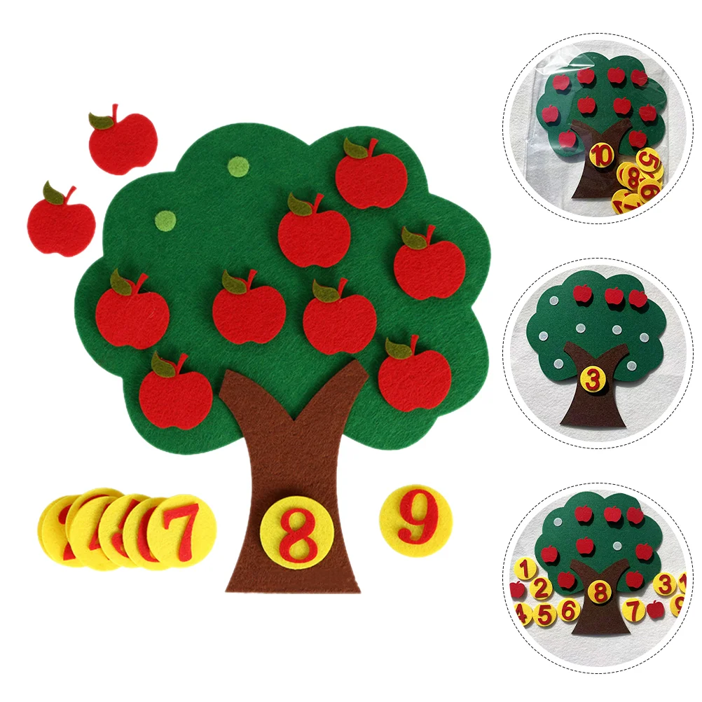 2 juegos de números de juguete Digital de árbol de manzanas, pegatina de pared educativa no tejida para niños