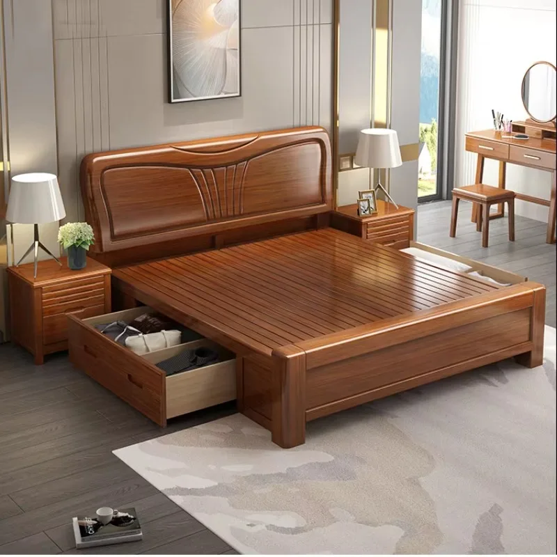 Factory Outlet American Style Solid Wood Bed Simple Design Full Size Wooden Bed Color Optional Hotel Furniture Home Funiture