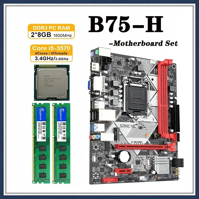 

B75-H MicroATX PC Motherboard Kit Processor I5 3570 LGA 1155 Set With 2*8GB=16GB 1600Mhz DDR3 PC RAM NVME M.2 USB3.0 SATA3.0