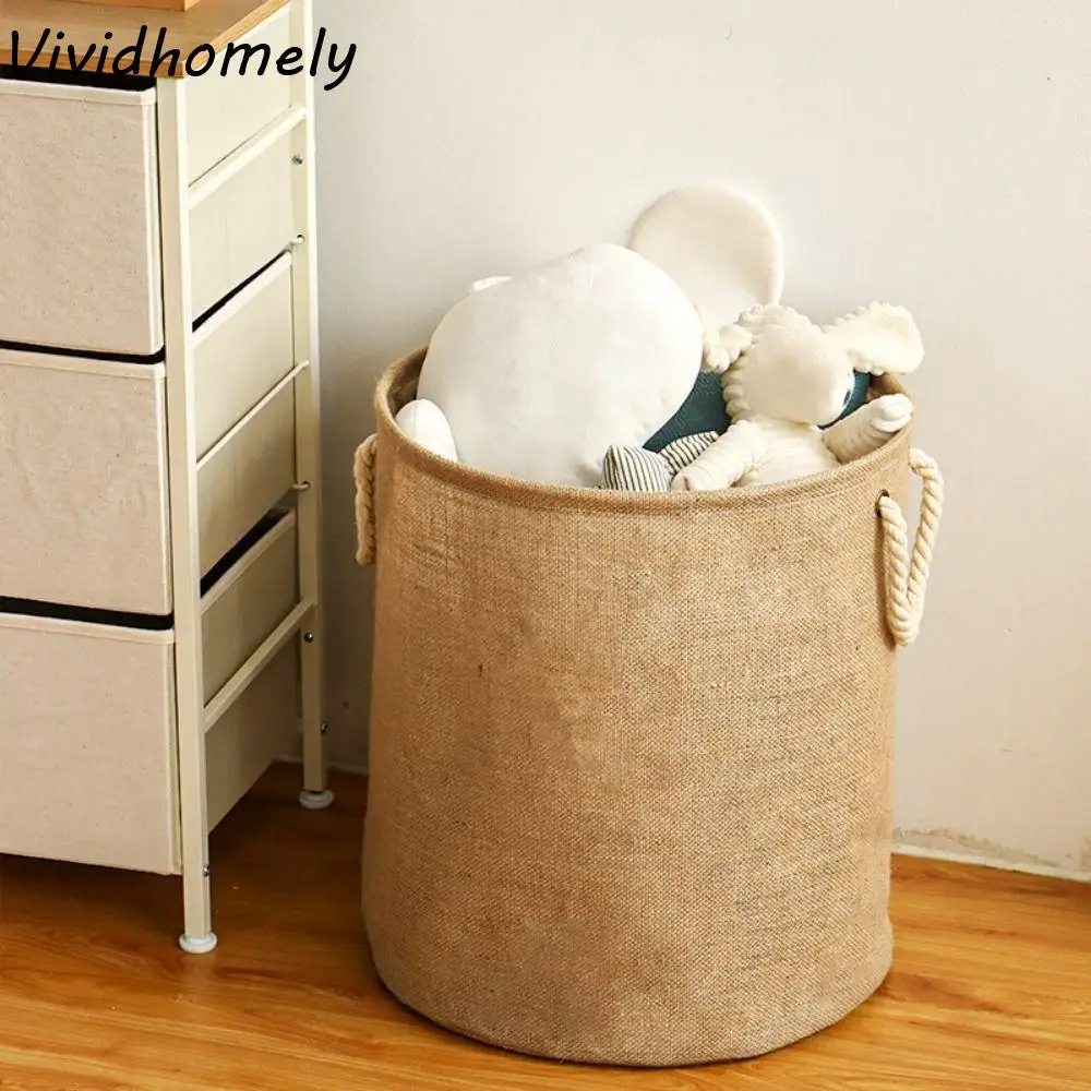 Waterproof Cotton Linen Laundry Basket Large Capacity Foldable Sundries Organizer with Handle Household Toys Storage Bins Home