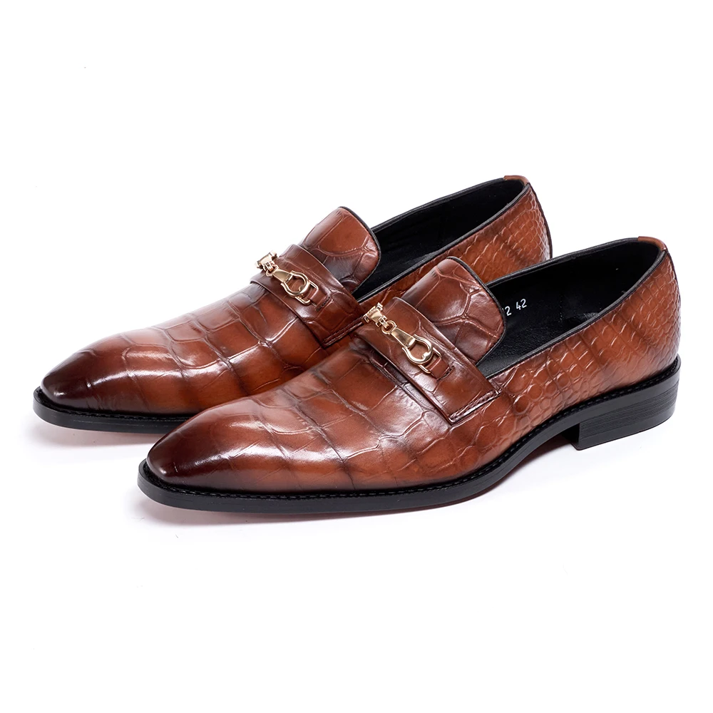 Crocodile Pattern Men Loafers Genuine Leather Shoe Luxury Zapatos De Hombre New Elegant Brown High Grade Handmade Suits Footwear